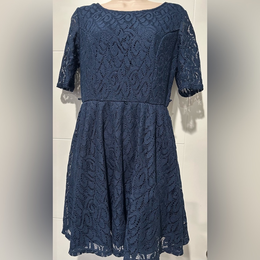 Elegant Navy Blue Lace Dress